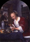 Jan Steen Girl offering oysters oil on canvas